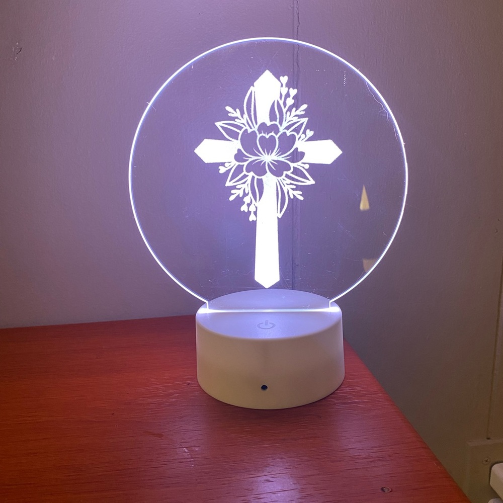 LED base with custom engraved glass with remote control